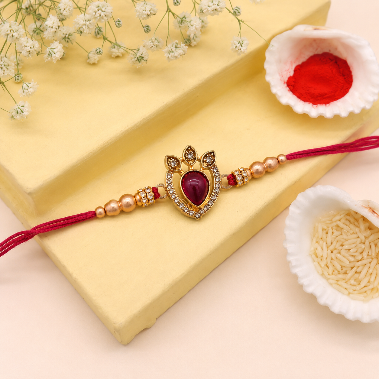 Gold crown rakhi on red thread