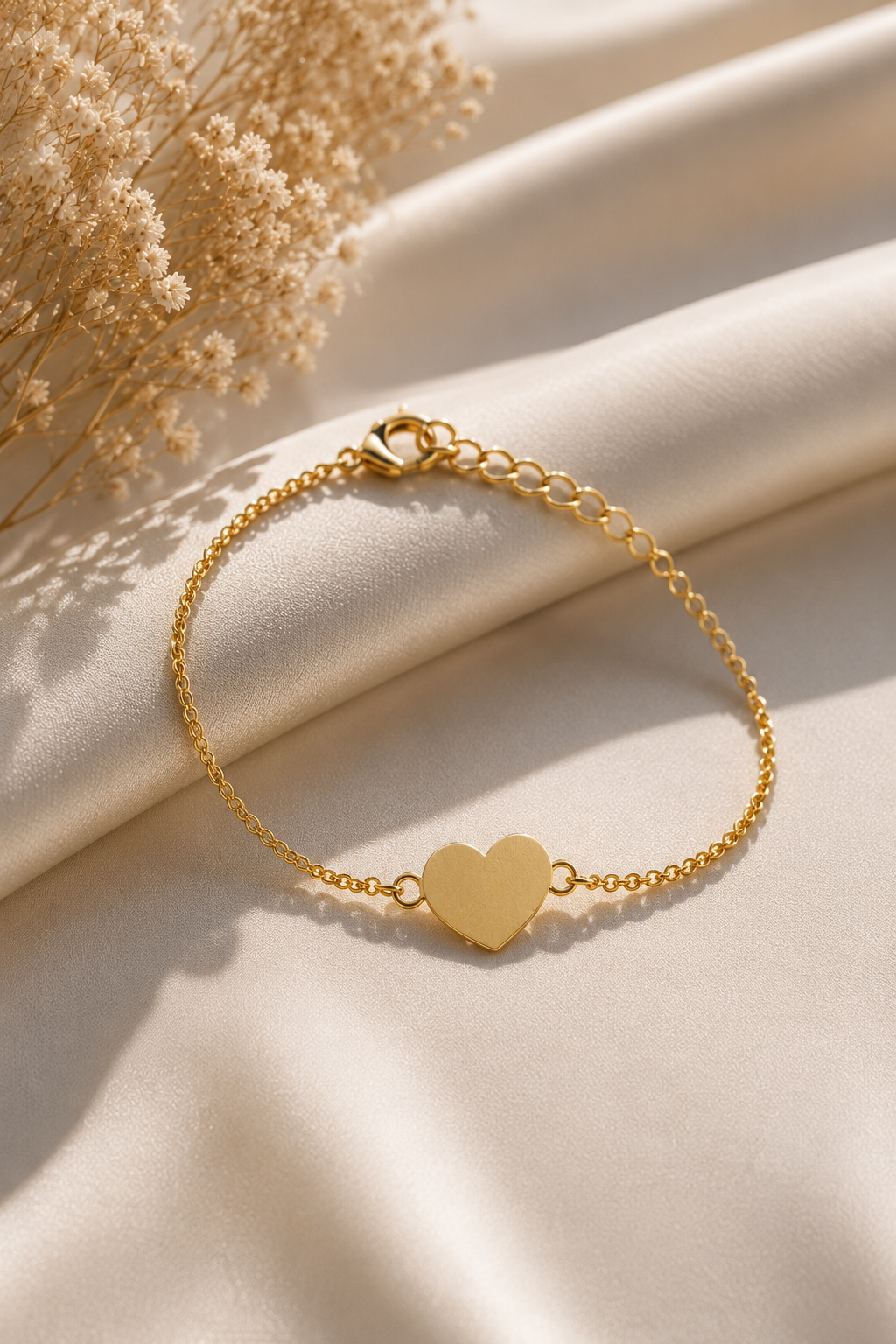 Gold-Toned Heart Charm Chain Bracelet