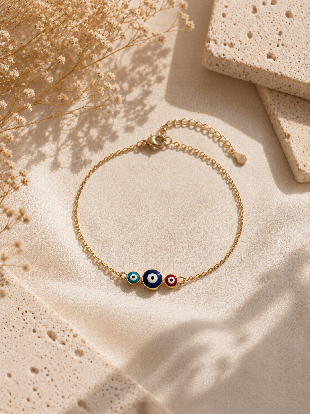 Triple Evil Eye Multicolour Charm Bracelet