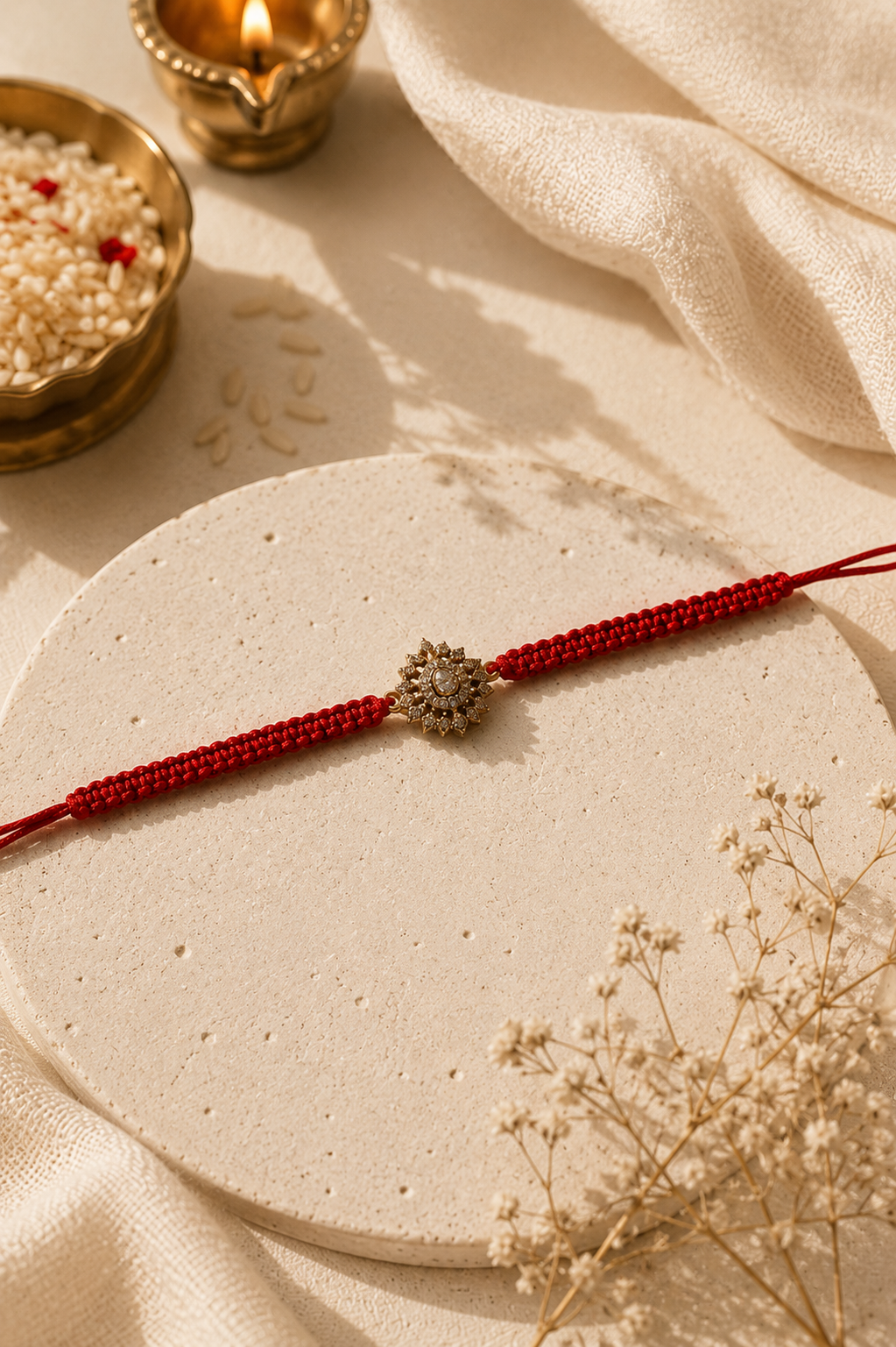 Gold antique diamond motif rakhi detail