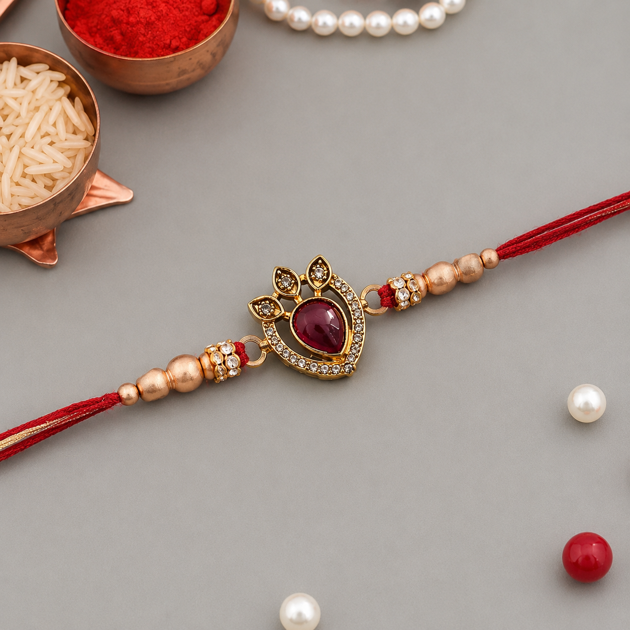 Gold crown stone motif rakhi detail