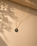 Noir Evil Eye Pendant Necklace - black enamel evil eye on a fine gold chain
