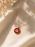 Red enamel evil eye pendant necklace