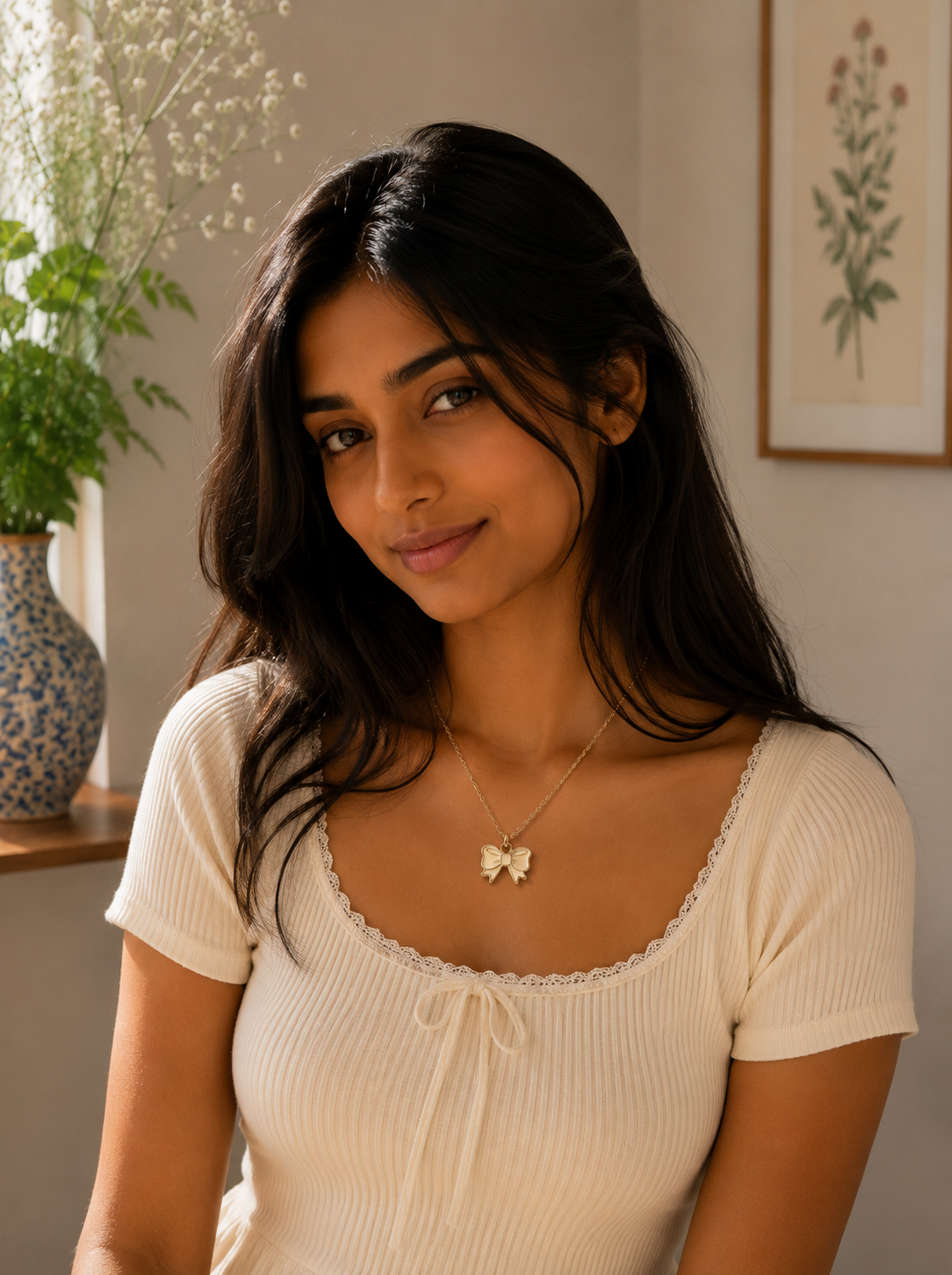 Gold-toned bow pendant on chain