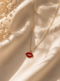Red enamel lips pendant necklace