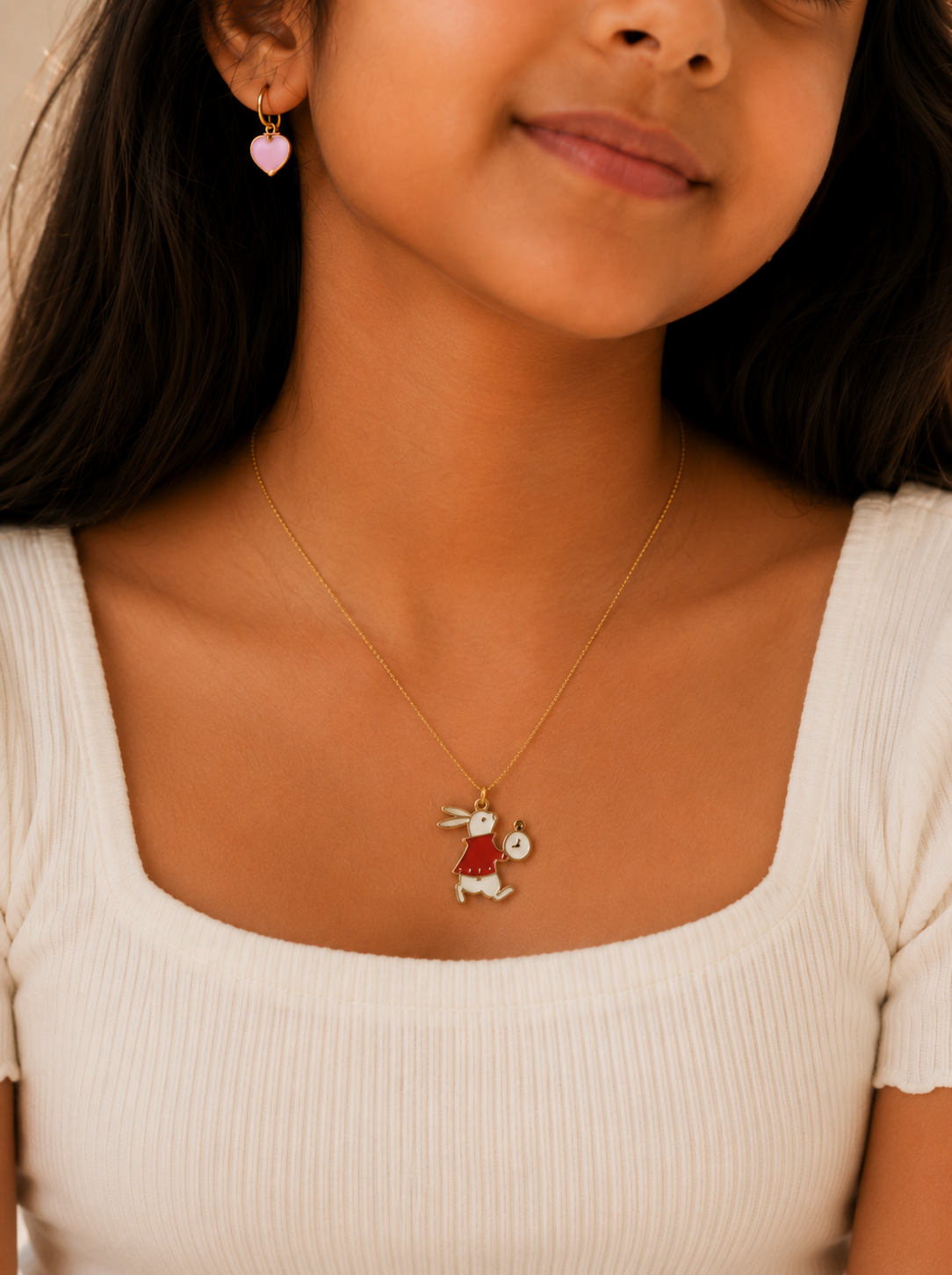 Enamel rabbit with watch pendant detail