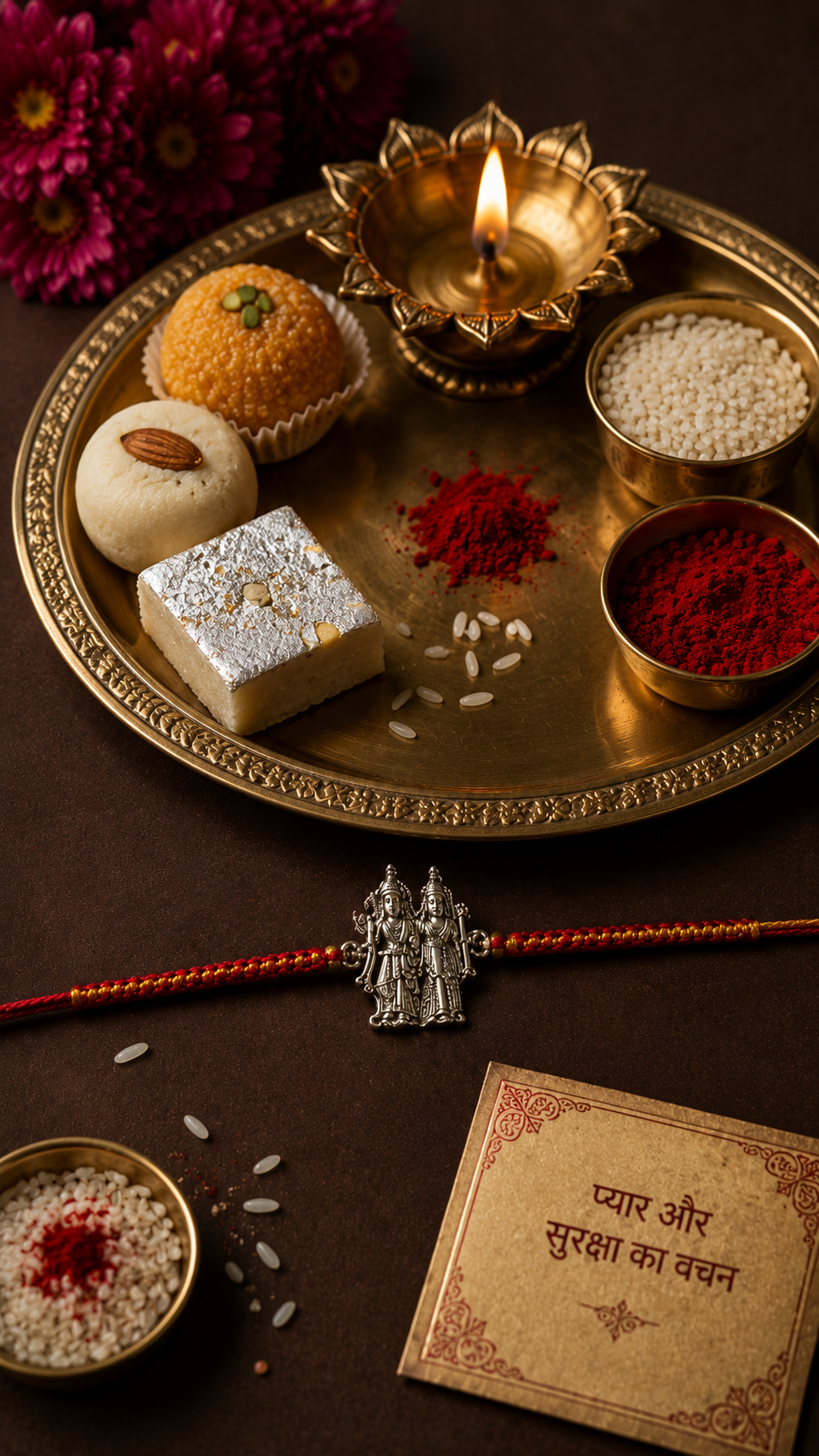 Silver devotional deity saffron thread rakhi